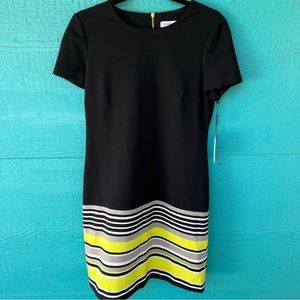 Calvin Klein Black and Yellow Striped Mini Dress